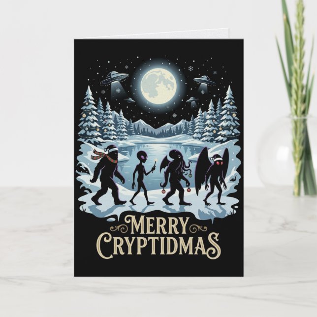 Cartão de Natal de Criptozoologia Pé-grande Alien  (Frente)