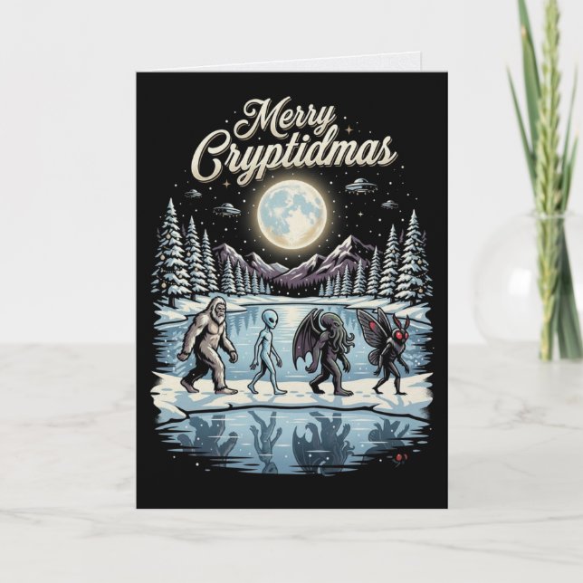 Cartão de Natal de Criptozoologia Pé Grande Alien  (Frente)