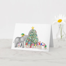 Cartão de Natal de elefante e meerkats