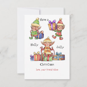 Cartão de Natal de Elfos em Aquarela