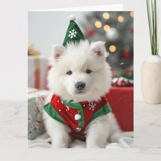 Cartão de Natal De Elif Samoyed Puppy (Frente)
