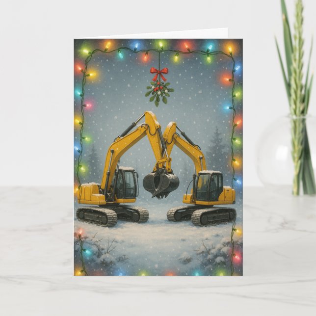 Cartão de Natal de escavadeiras beijando (Frente)