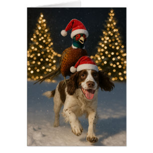 Cartão de Natal de faisão montando Springer Spanie