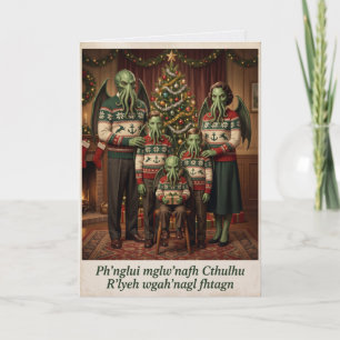 Cartão de Natal de Família do Cthulhu Vintage