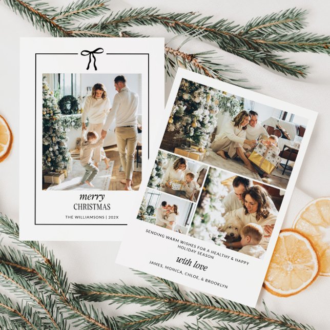 Cartão de Natal de Família Mínimo com Arco (Minimal Coquette Family Photo Christmas Card)