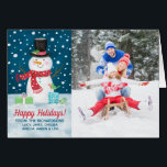 Cartão de Natal de Feliz Feriado Bonito Snowman<br><div class="desc">Compartilhe suas Cartões de natal com este cartaz de Natal adorável. Ele apresenta um boneco de neve em uma noite de neve. Adicione uma foto da sua família. Perfeito para enviar para a sua família e amigos nos feriados. Projetado para você pelo Blackberry Boulevard.</div>