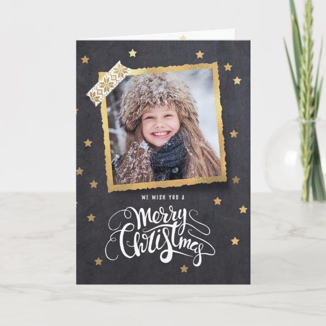 Cartão de Natal De Feriado Dourado Chalkbord (Frente)