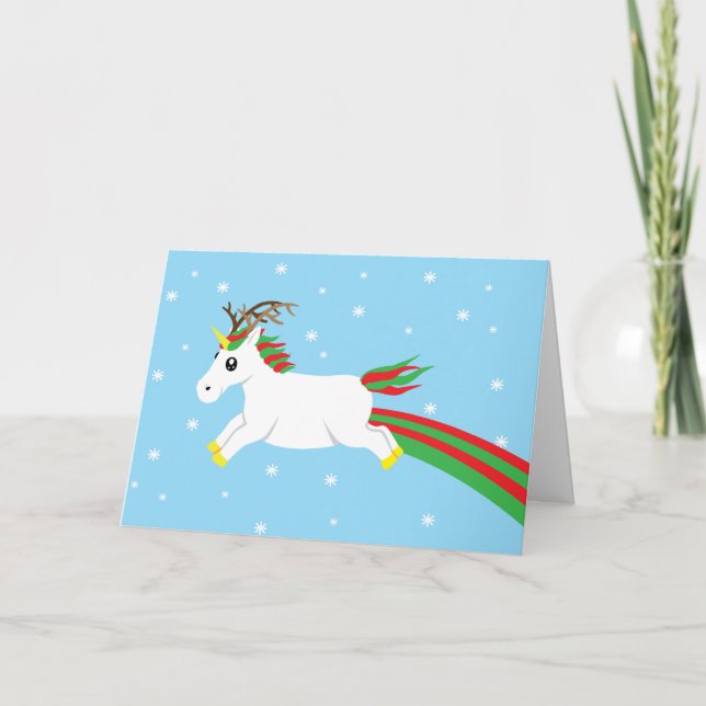 Cartão de Natal de Feriado Unicorn Magical Reindee (Frente)