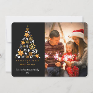 Cartão de Natal de Férias com Foto Dourada de Nata