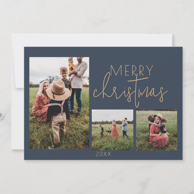 Cartão de Natal de Férias de FELIZ Azul (Frente)