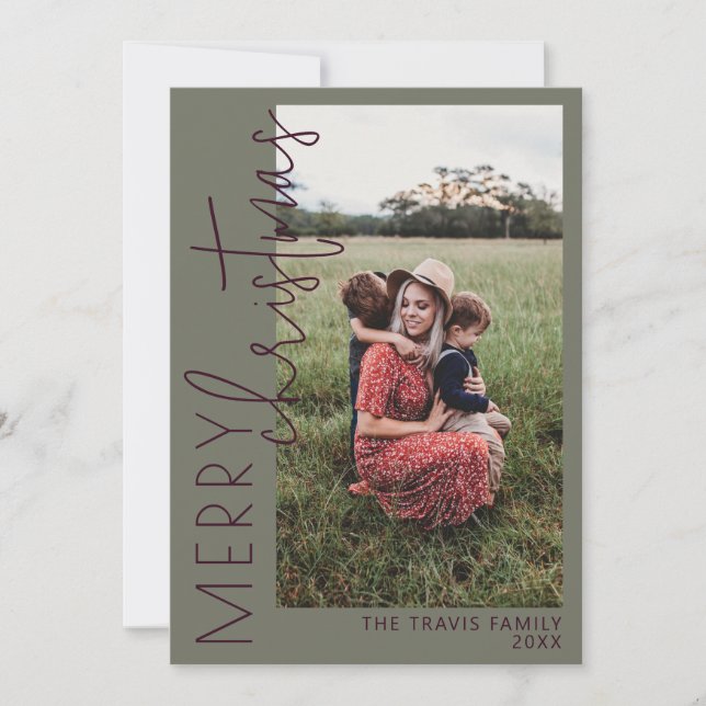 Cartão de Natal de Férias de FELIZ Verde e Plum (Frente)