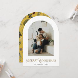 Cartão de Natal de Férias Dourado com Arco Botânic