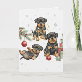 Cartão de Natal de Filhotes de Rottweiler