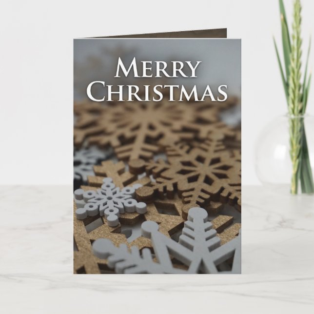 Cartão de Natal de Floco de Neve Branco e Dourado  (Frente)