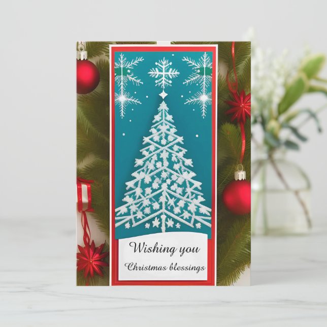 Cartão de Natal de Floco de Neve Festivo (Em pé/Frente)