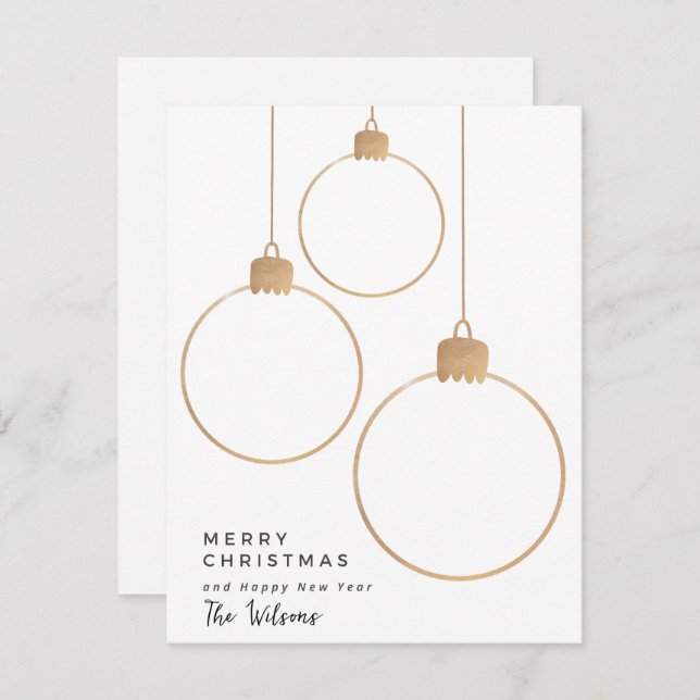 Cartão de Natal de Folha de Feriado Dourado (Frente/Verso)