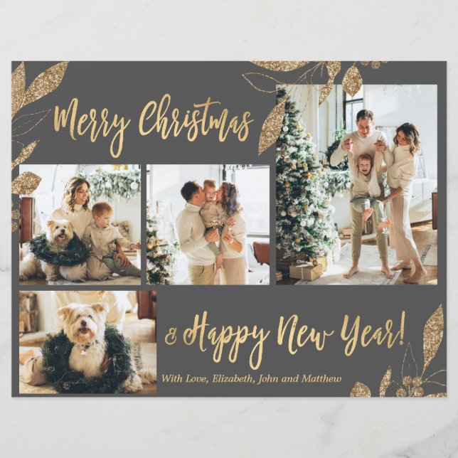 Cartão de Natal de Folha de Foto Elegante de Orçam (Frente)