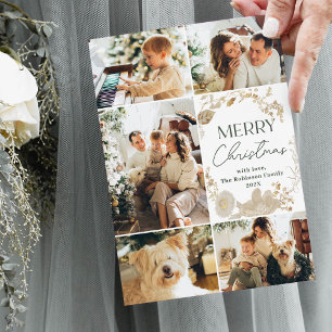 Cartão de Natal de Foto Branco Verde Simples 5