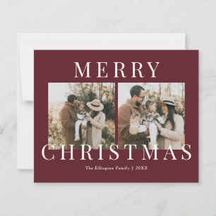 Cartão de Natal de Foto Burgundy Moderno e Elegant