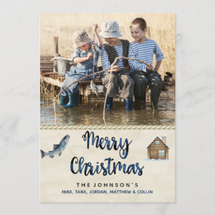 Cartão de Natal de Foto Cabana de Pesca no Lago