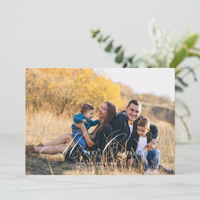 Cartão de Natal de Foto com Letra Caligráfica Feli (Em pé/Frente)