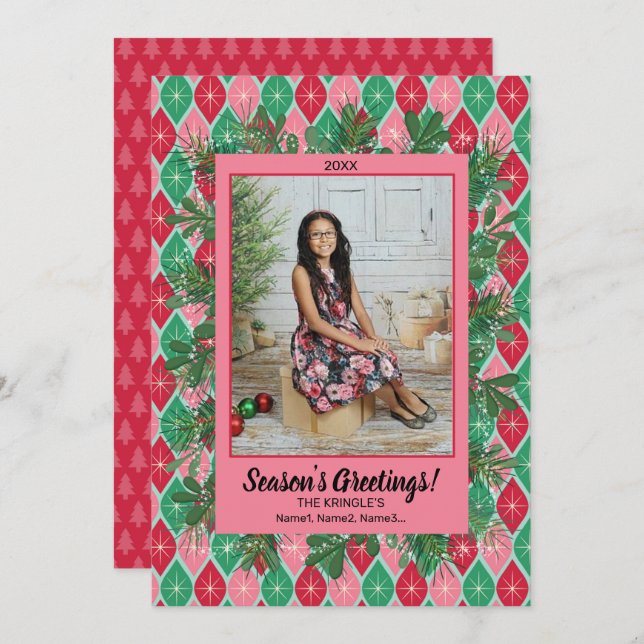 Cartão de Natal de Foto com Saudação Retroativa (Frente/Verso)