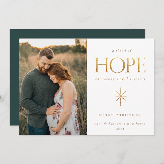 Cartão de Natal de Foto da Família Ouro Hope (Frente/Verso)