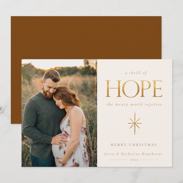 Cartão de Natal de Foto da Família Ouro Hope (Frente/Verso)
