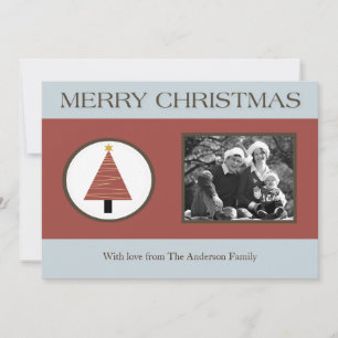 Cartão de Natal de FOTO de Árvore Azul Vermelho 5x