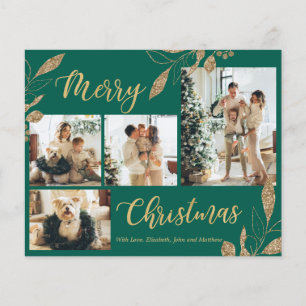 Cartão de Natal de Foto Dourada Verde Elegante pa