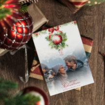 Cartão de Natal de Foto e Nome do Casal Mistletona