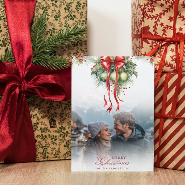 Cartão de Natal de Foto e Nome do Casal Mistletona (Criador carregado)