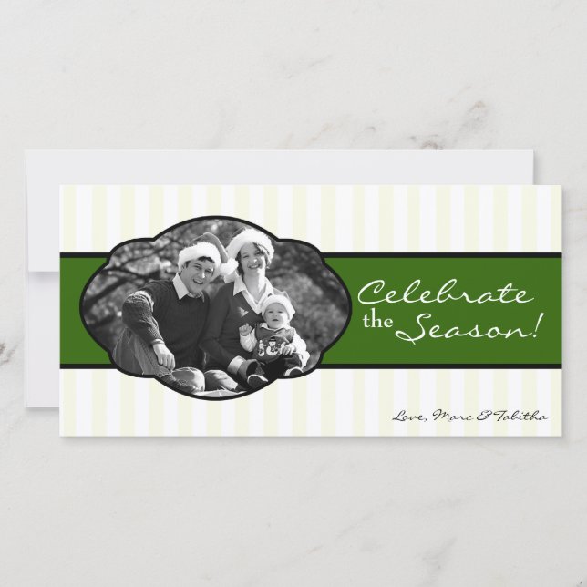 Cartão de Natal de Foto Fotográfica em Branco Verd (Frente)