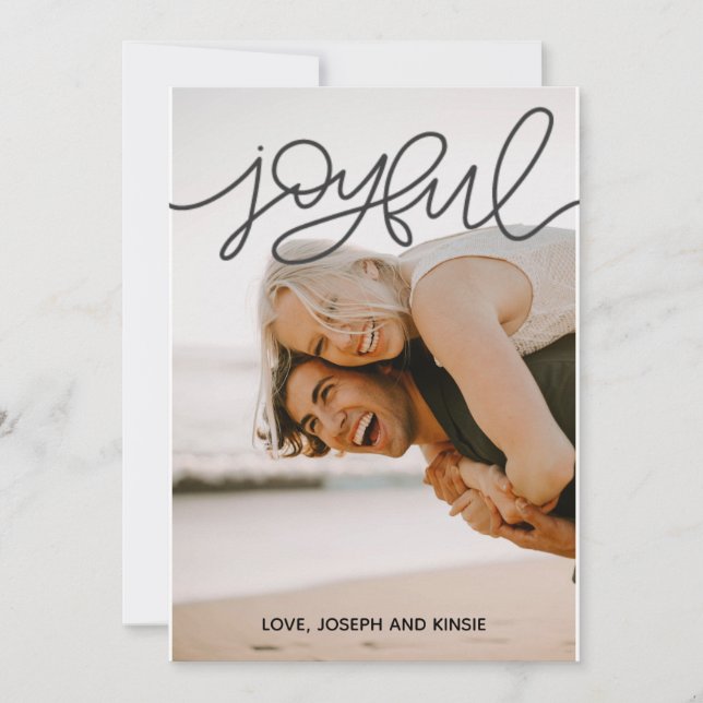 Cartão de Natal de Foto Joyful com Xadrez (Frente)