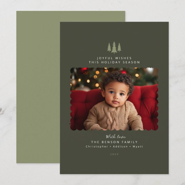 Cartão de Natal de Foto Moderno Minimalista Verde  (Frente/Verso)