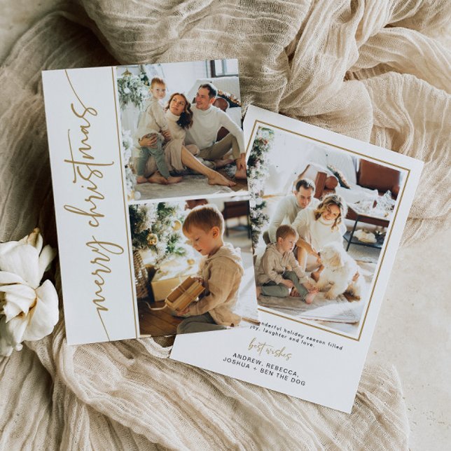 Cartão de Natal de Foto Moderno Mínimo Dourado Ele (Criador carregado)