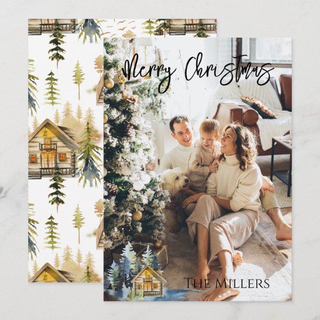 Cartão de Natal de Foto Nórdico/Montanhês Personal (Frente/Verso)