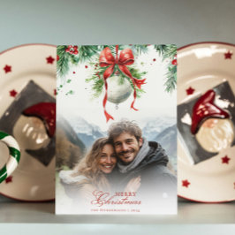 Cartão de Natal de Foto Personalizado Mistletoe