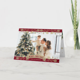 Cartão de Natal de Fotografia Botânica Dourado Ver