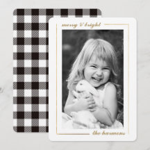 Cartão de Natal de Fotografia com quadro Dourado d