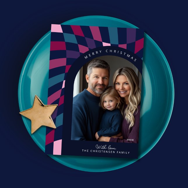 Cartão de Natal de Fotografia com Verificação Retr (Shown on a 5" x 7" card)