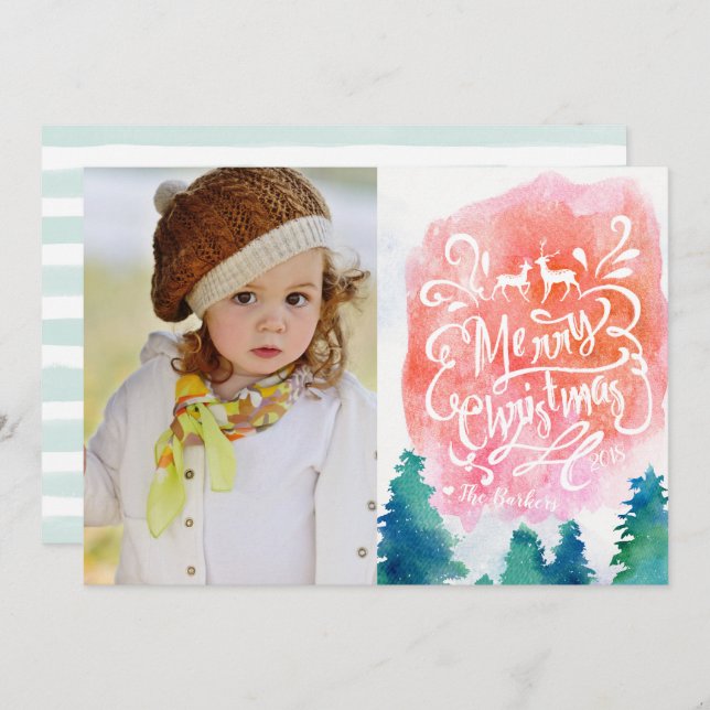 Cartão de Natal de Fotografia Watercolor (Frente/Verso)