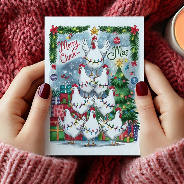 Cartão de Natal de Frango Cluck-Mas feliz (Merry Cluck-Mas Chickens Christmas Card)