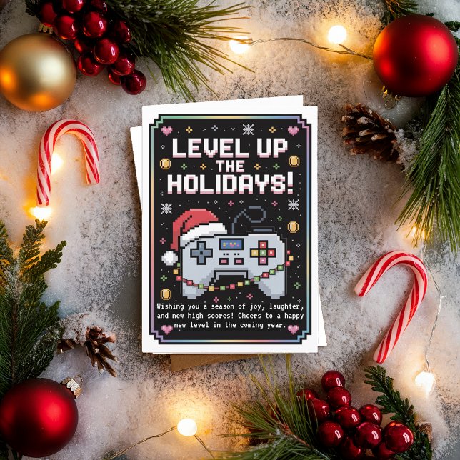 Cartão de Natal de Gamer com Jogo em Aquarela (Criador carregado)