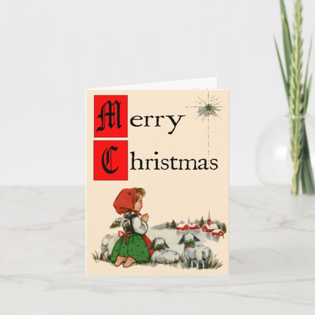 Cartão de Natal De Garota Retro-Estilo (Frente)