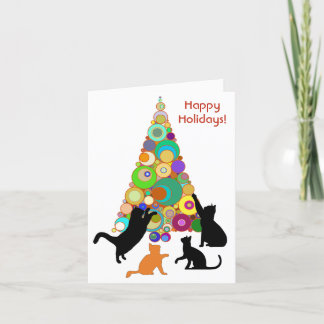 Cartão De Natal De Gato A Arremessar À Volta Do Na