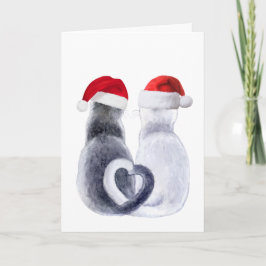 Cartão de Natal De Gato Bonito Com Chapéu Santa