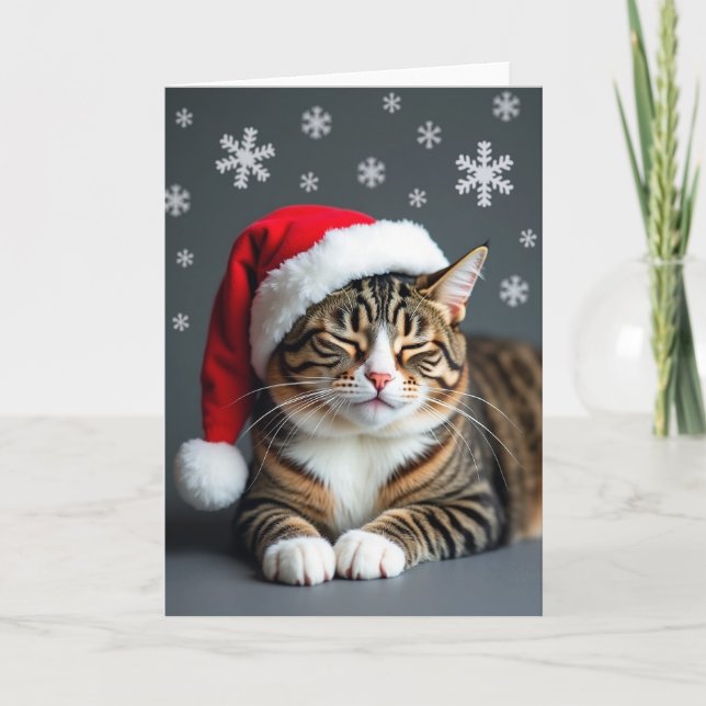 Cartão de Natal de Gato com Chapéu (Frente)