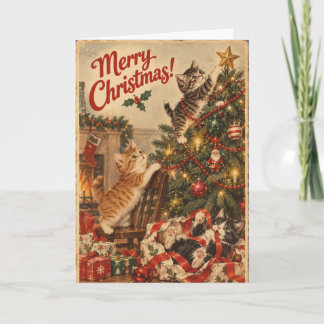 Cartão de Natal de Gato Engraçado Vintage | Natal