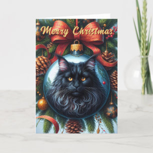 Cartão de Natal de Gato Preto Maine Coon